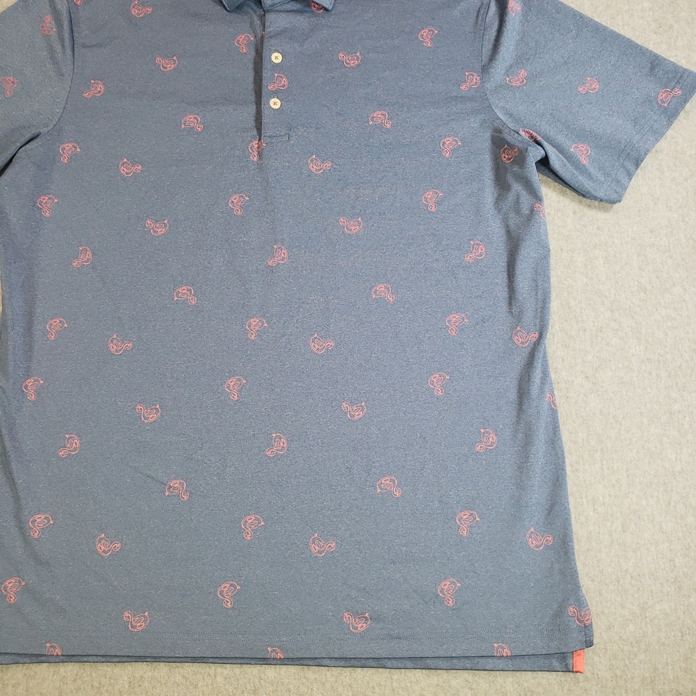 Johnnie-O Flamingo Floaty Polo Shirt Mens Lake Blue Pink Size L Short Sleeve - Picture 3 of 12